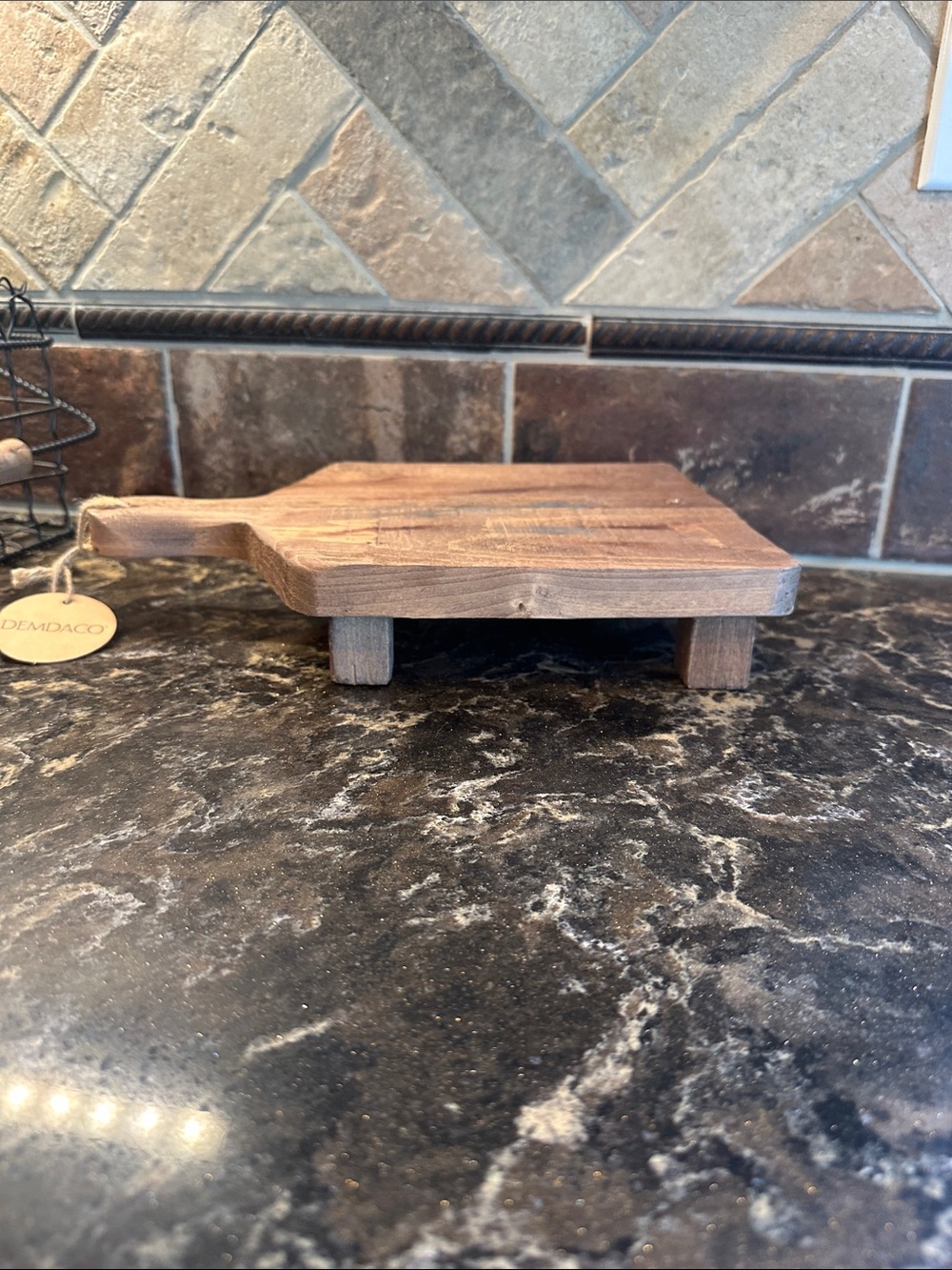 Demdaco Rustic Brown Wooden Pedestal Serving Board